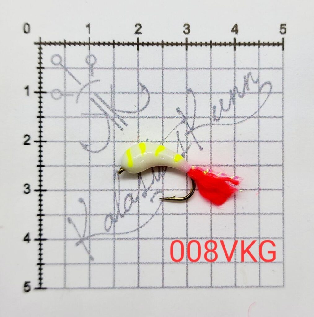 008VKG- Valge, kollase triipudega helendav. UV konks nr.8