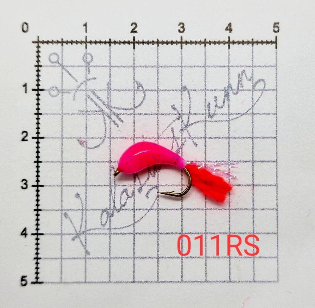 011RS-Roosa, sinise säbruga. UV, konks nr.8