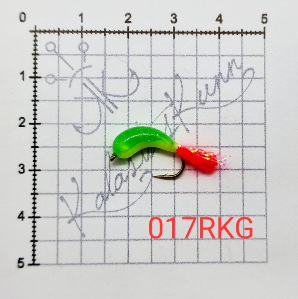 017RKG- Roheline, kollase kõhuga, helendav. UV, konks nr.8