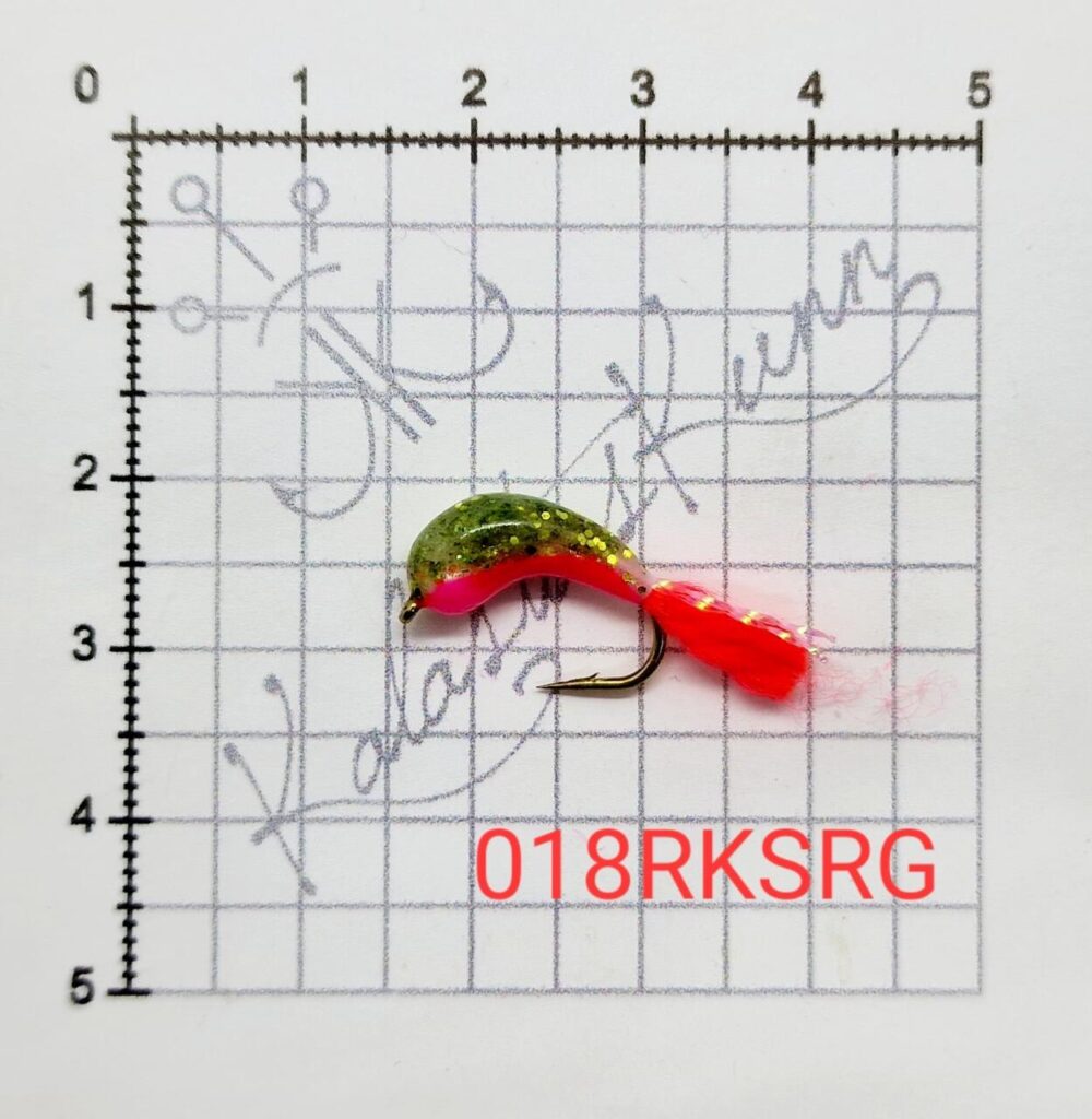 018RKSRG- Roheka, kuldse säbruga, roosa kõht, helendav. UV, konks nr.8