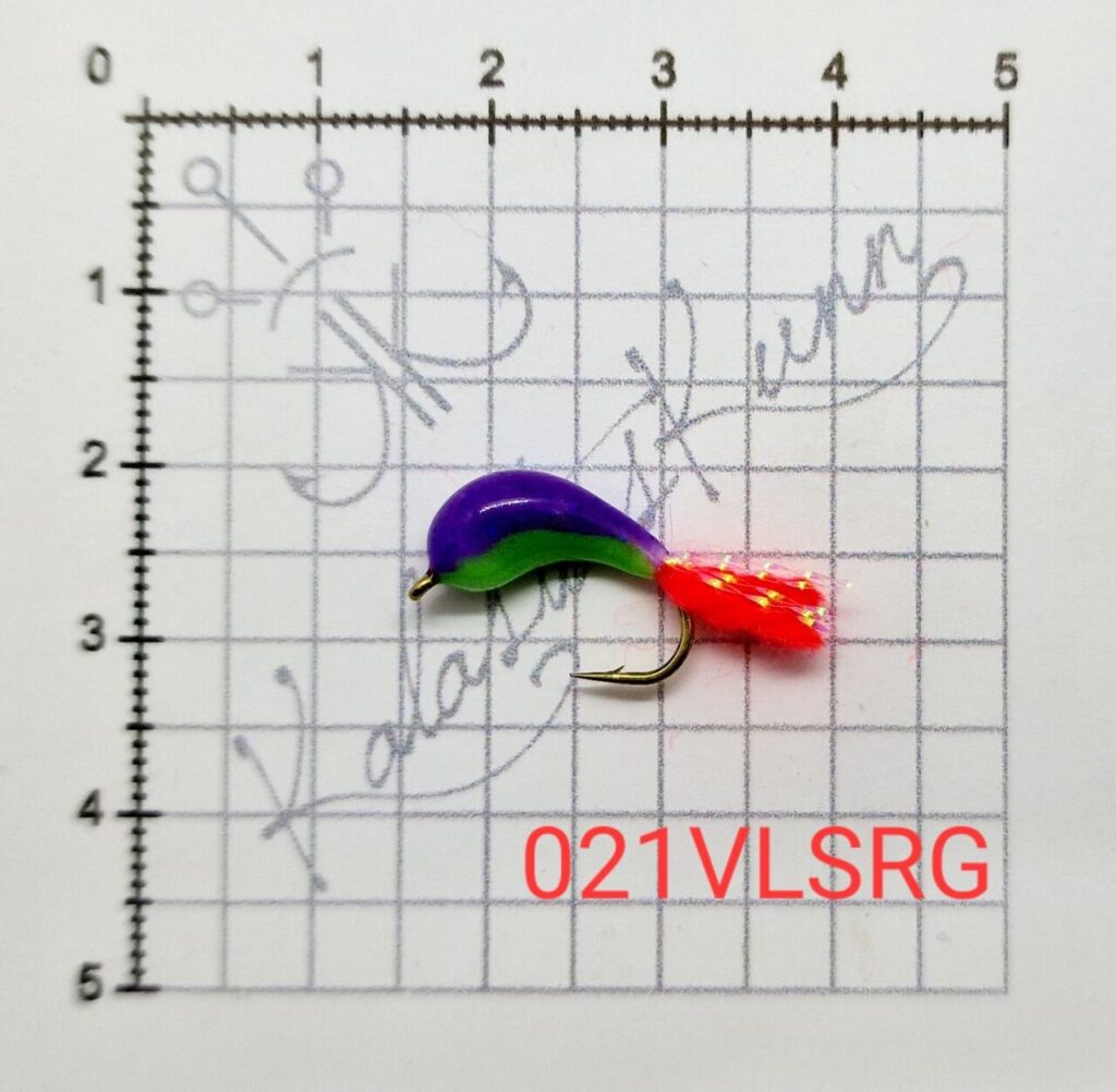 021VLSRG - Veoletne Lilla, sinise säbruga , roheline helendav kõht, UV konks nr.8